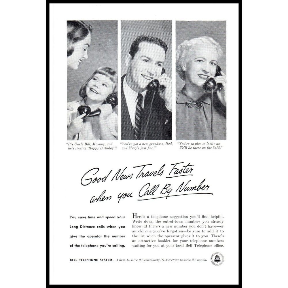 1953 Bell Telephone System Vintage Print Ad Call By Number Wall Art Photo